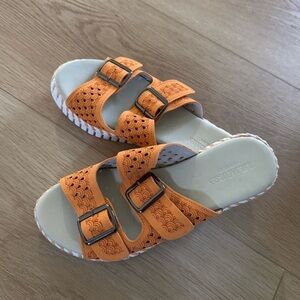 Ilse Jacobsen Orange White Sandals with Adjustable Bands and Textured Sole